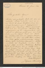 Nachlass Franz Steindachner, Brief von Jakob Sparre-Schneider an Franz Steindachner (17.06.1893), Inv.Nr. 500.03, Seite 1
